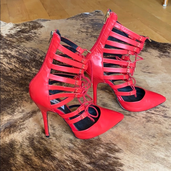 Red Lace up Steve Madden Heels - Picture 1 of 5